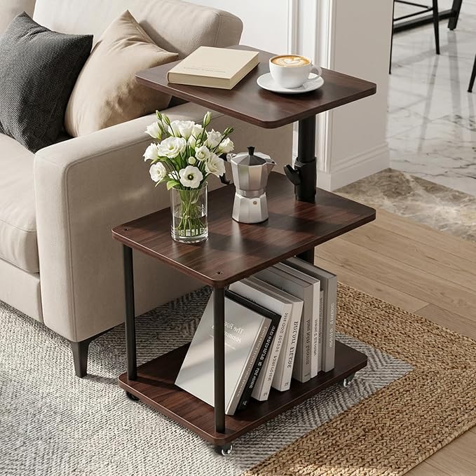 Swivel Side Table for Small Spaces, Adjustable Height End Table for Different by Bingyouth