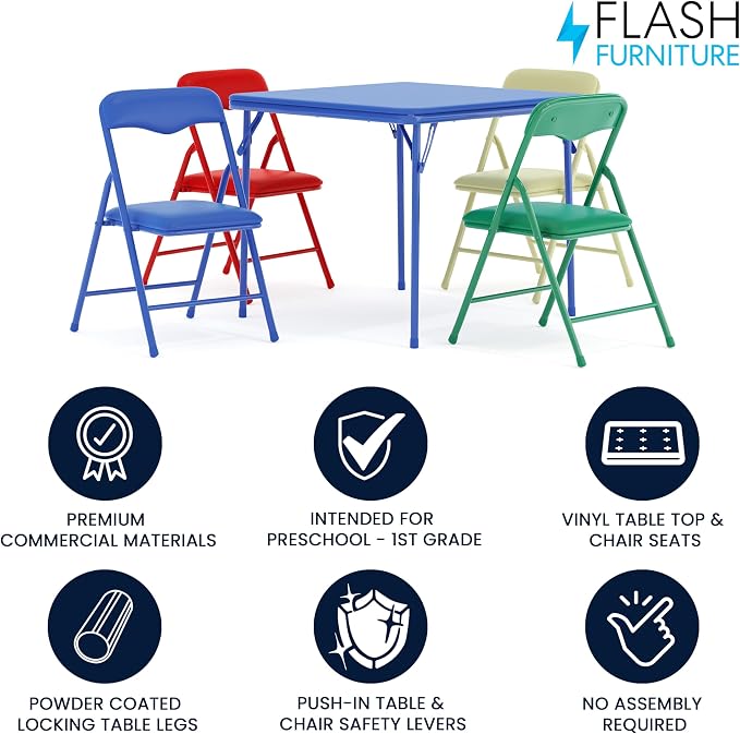 Flash Furniture Mindy Kids 5-Piece set Folding Square Table and Chairs Set - Image 5