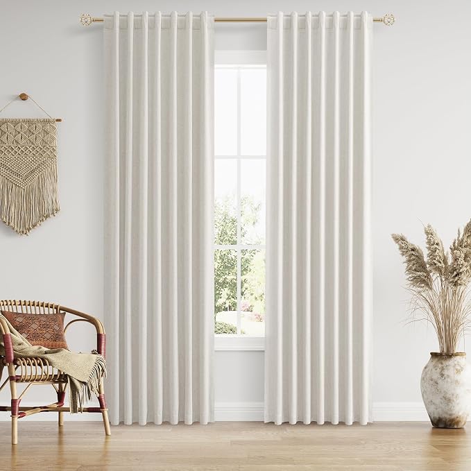 90 Inch Long Boho 100% Blackout Linen Curtains by Guken