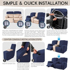 Recliner Loveseat Covers with Console, 6-Piece Stretch Geometric Strokes - Image 8