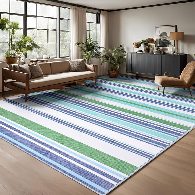 Area Rug 4x6 Blue Rug Washable Rugs Non Slip Low Pile Small Carpet - Image 4