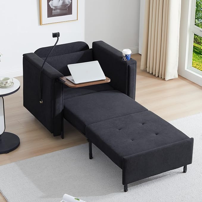 LEVNARY 3-in-1 Convertible Sleeper Chair Pull Out Bed, Single Sofa Chair Sleeper by LEVNARY