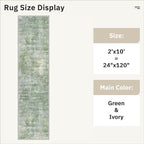 Soalmost Abstract Runner Rug 2x10 Hallway Kitchen Runners Green/Ivory | Vintage - Image 5