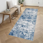 3x10 Washable Runner Rug：Modern Abstract Kitchen Soft Carpet Blue | - Image 3
