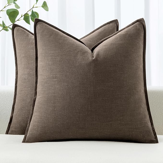 MIULEE Decorative Linen Pillow Covers 18x18 Inch Coffee | Boho Farmhouse​ ​Fall by MIULEE