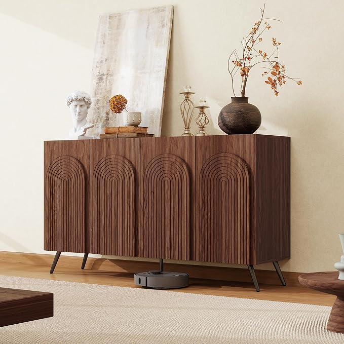 59" Walnut Arched Sideboard Buffet Cabinet - Image 9