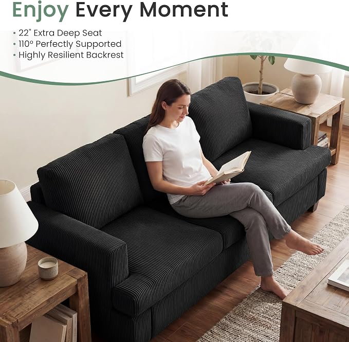3 Pieces Corduroy Couch Set for Living Room, 7 Seats Cloud Sofa, Deep Seat - Image 4
