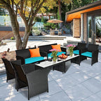 Tangkula 4 Pieces Patio Wicker Conversation Furniture Set, Patiojoy Sofa & - Image 4