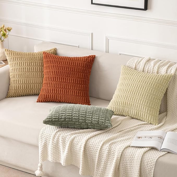 MIULEE Corduroy Decorative Throw Pillow Covers 20x20 Light Olive Pack of 2 | - Image 7