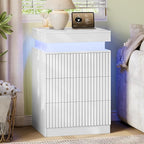 Xixini Nightstand with Charging Station and LED Lights, Fluted Night Stand with - Image 8