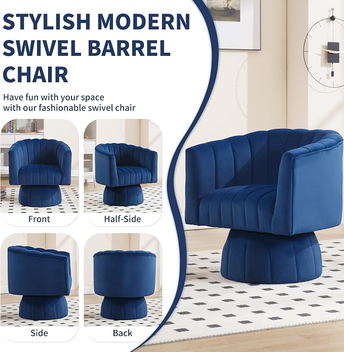 Swivel Accent Barrel Chair Set of 2- Cute Comfy Small Round Arm Chair Velvet - Image 6