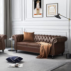 AVZEAR Chesterfield Leather Sofa 3 Seater Couch, Mid-Century Large Sofa Roll - Image 3