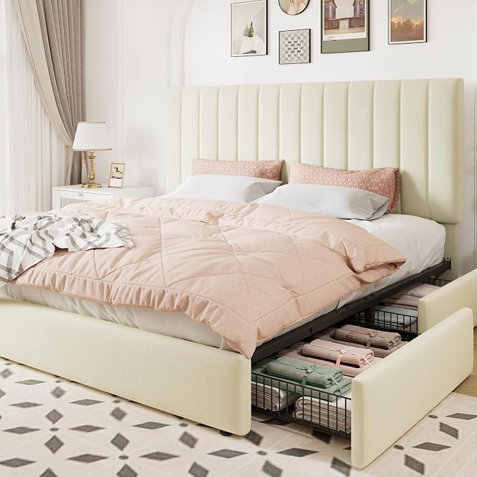 Allewie King Size Storage Bed Frame, Vertical Channel Tufted Adjustable by Allewie