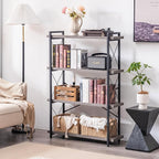 HCHQHS Bookshelf, 4-Tier Industrial Bookcase, Rustic Open Book Shelf, - Image 6