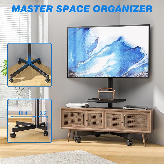 Rolling TV Stand with Shelf for 23-65 inch TVs up to 88lbs, Portable Mobile TV - Image 7