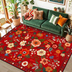 Floral Washable 6x9 Area Rugs Red/Orange | Flower Carpet Print Boho Cute Non by RELEANY