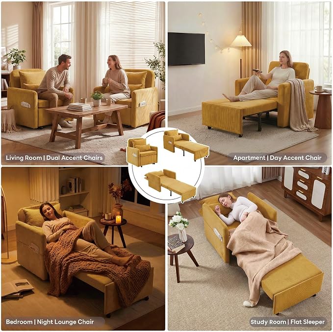 Iroomy 5-Level Adjustable Convertible Sleeper Chair Set of 2, 3-in-1 87'' Long - Image 6
