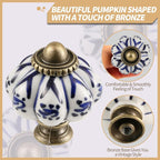 Ivory & Deep Blue Pumpkin Knobs 2 Pack Ceramic Cabinet Knobs Vintage Drawer - Image 3
