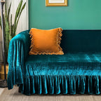 GLORY SEASON Velvet Sofa Cover Soft Decorative Luxurious Solid Exquisite Ruffle - Image 3