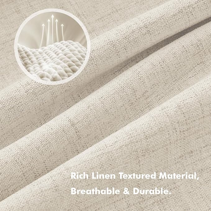 MIULEE 100% Blackout Linen Curtains 42 x 63 Inch Light Ivory 2 Panels | Thermal - Image 3