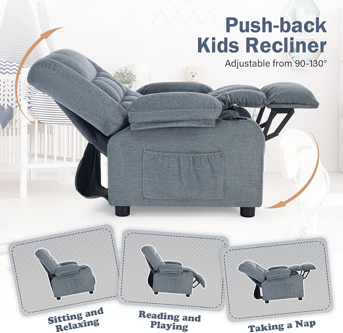 BOSMILLER Kids Recliner Chair， Push Back Toddler Recliner - Image 3