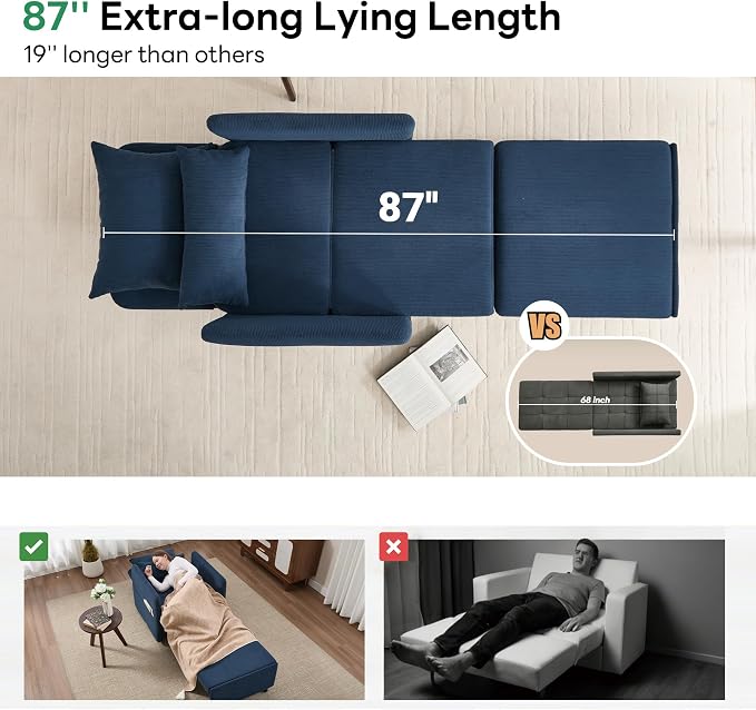 Iroomy 5-Level Adjustable Convertible Sleeper Chair Set of 2, 3-in-1 87'' Long - Image 5