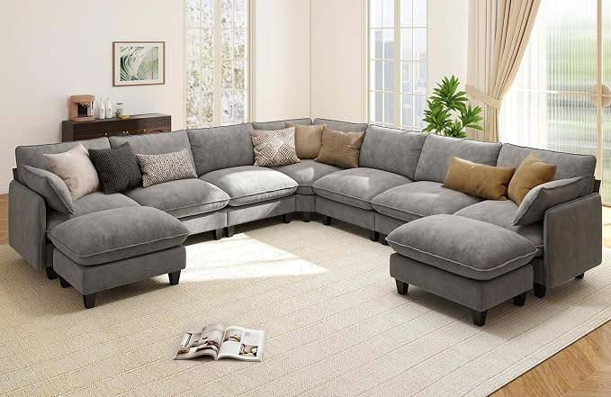 Ihanherry 141" Oversized V-Shaped Modular Sectional Couch, 9-Seater Cloud Sofa by iHanHerry
