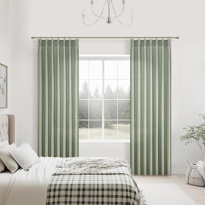 Extra Long Sage Green Thick Linen Sheer Curtains 108 Inches Long - Image 6