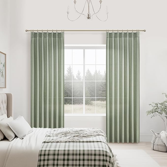Sage Green Pinch Pleated Sheer Curtains 84 Inches Long - Image 6