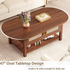LVB Rattan Coffee Table, Boho Wood Living Room Table - Image 5
