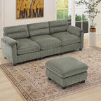 HAOMARKETS Corduroy 2-Piece Sofa Set, Upholstered Ottoman and 3-Seater Sofa by HAOMARKETS