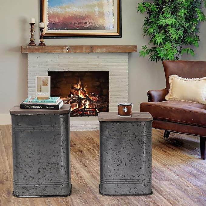 Rustic Storage Ottoman Seat Stool, Farmhouse Accent Side Table, Antique - Image 5