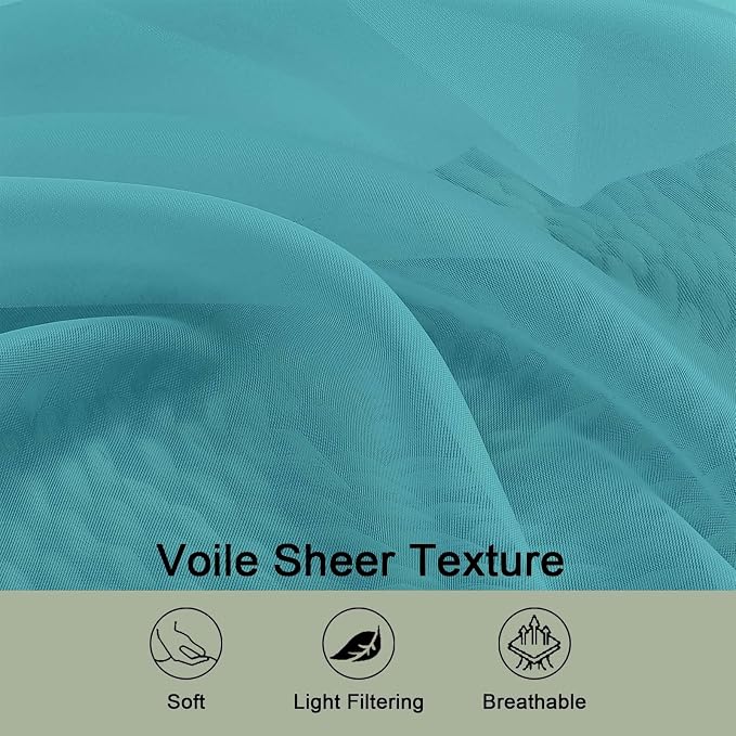 Sheer Curtains 84 Inches Long 2 Panels Set, Sheer Turquoise Curtains - Image 5