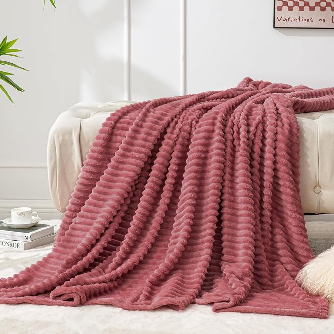 BEDELITE 3D Ribbed Brick Dust Fleece Throw Blanket - Image 2