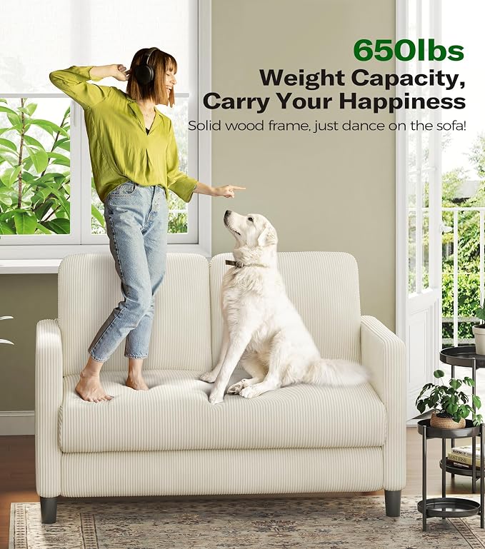 Welzona Loveseat Sofa, Comfy Corduroy Small Loveseat - Image 5