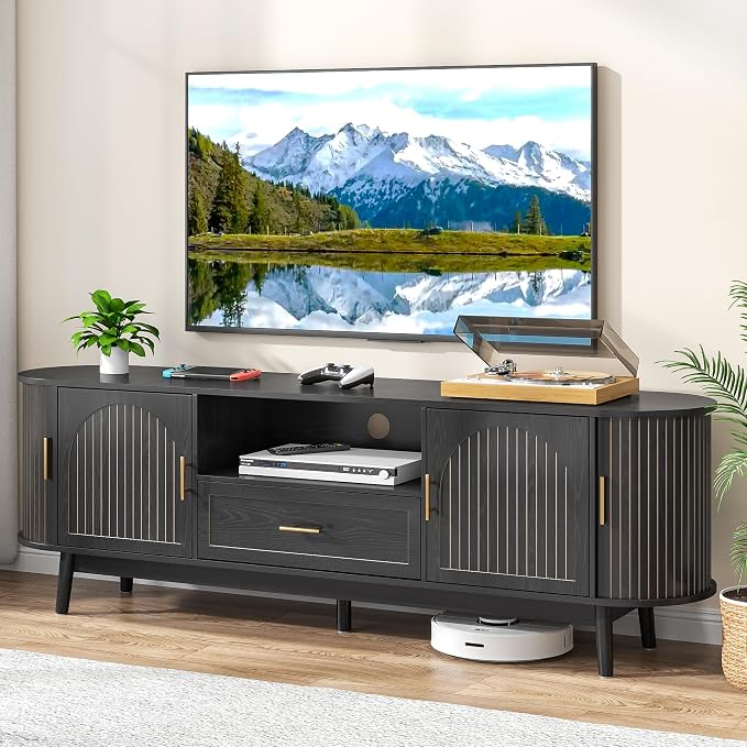 70" Fluted TV Stand for Tvs up to 80", Mid-Century Modern Entertainment Center - Image 9