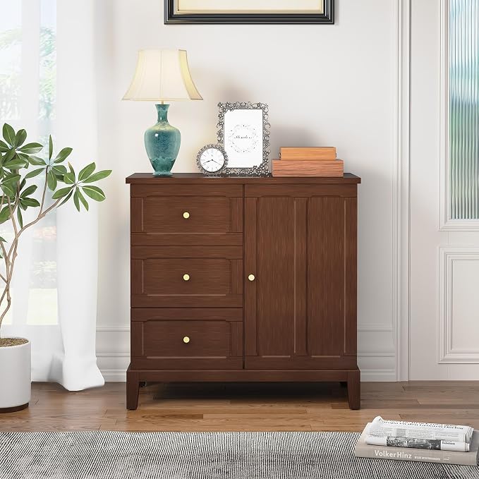 HLR Accent Cabinet with 3 Drawers and Door, Wooden Storage Cabinet with Shelves - Image 3