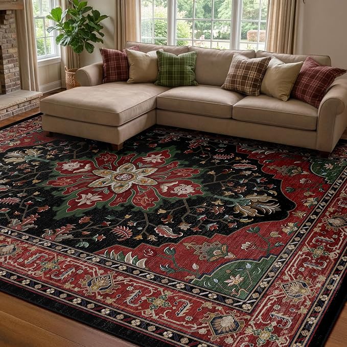 RELEANY Washable Area Rug, Water Repellent, Pet Friendly, Vintage Floral Boho - Image 3