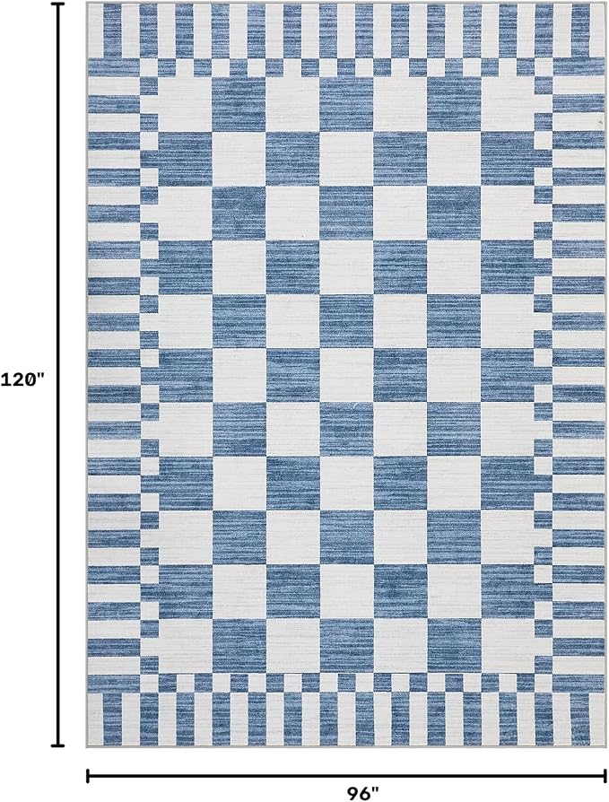 GarveeHome 8x10 Area Rugs Geometric Washable Modern Dark Blue Checkered Rug | - Image 2