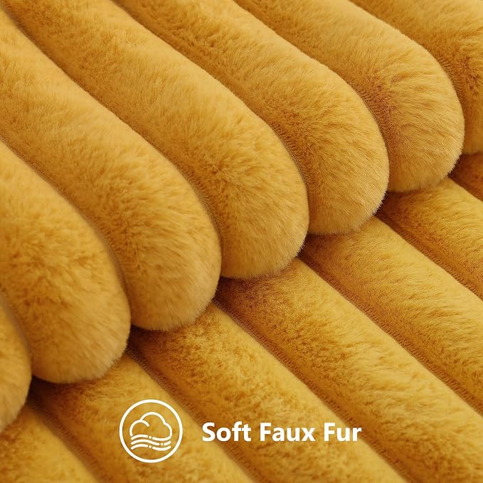 decorUhome Fall Faux Fur Throw Pillow Covers 20x20 Set of 2 Mustard Yellow | - Image 2