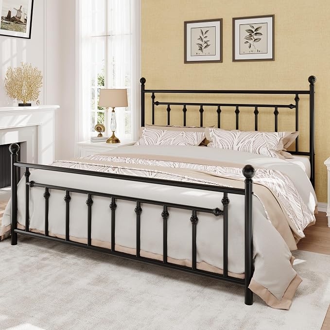 SHA CERLIN 14" King Size Metal Platform Bed Frame/Victorian Headboard and - Image 3