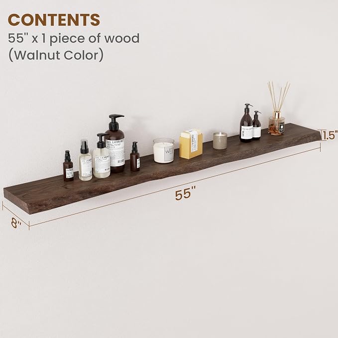 FLYJOE Floating Shelves for Wall Decor, Rustic Solid Elm Wood Live Edge - Image 2