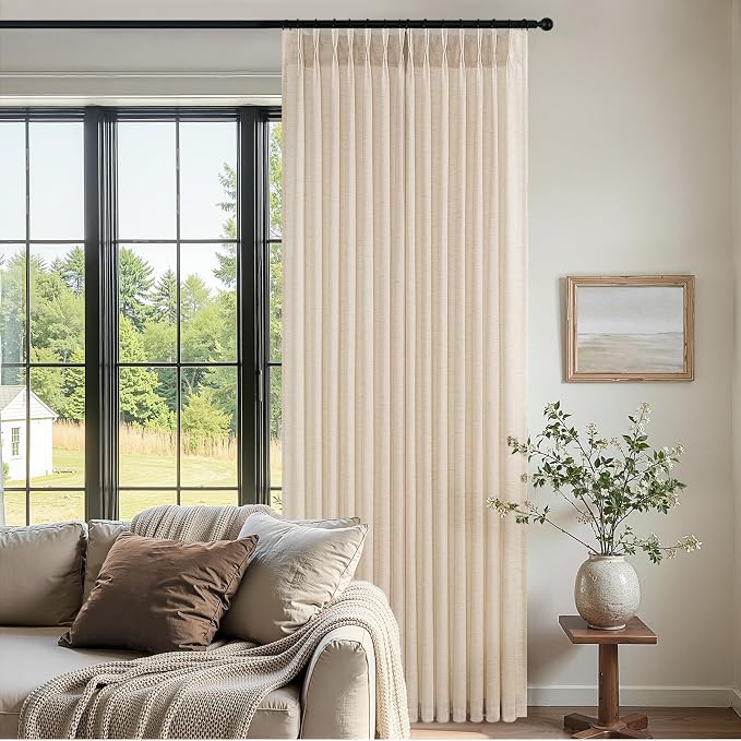 Topfinel Sand Beige Pinch Pleated Linen Curtains 84 Inch Length 2 Panels - Image 6