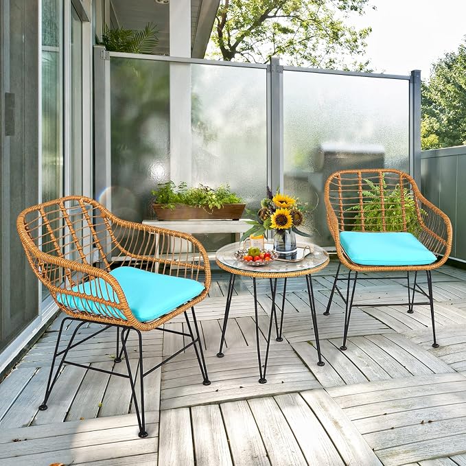 Tangkula 3 Pieces Patio Bistro Set, Rattan Conversation Set - Image 2