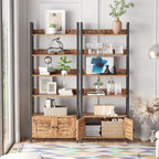 IRONCK Bookshelf with Louvered Doors, 4-Tier Ladder Shelf with Cabinet - Image 8