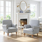 Blue Striped Linen Fabric Accent Chair, Coastal Upholstered Armchair - Image 5