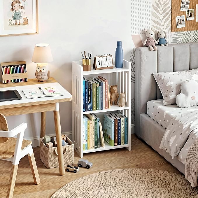 HAYOFAMY Bookshelf, Bookcase for Small Spaces, 3 Tier White Book Organizer - Image 2