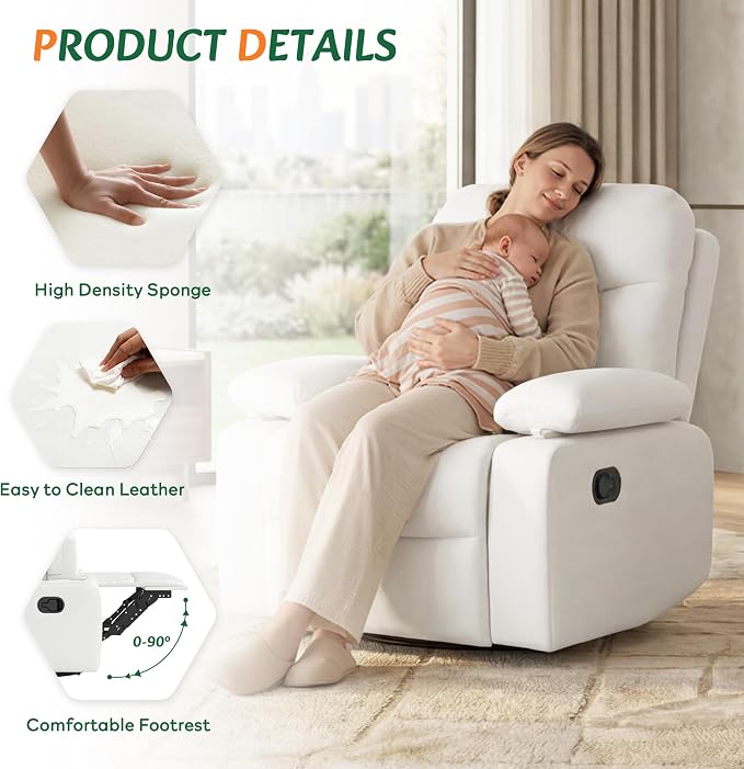 Nursery Glider Recliner with Adjustable Armrests, Oversized Comfortable Nursing - Image 8