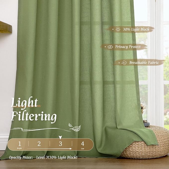 Green Linen Curtains 63 inch Length - Image 4