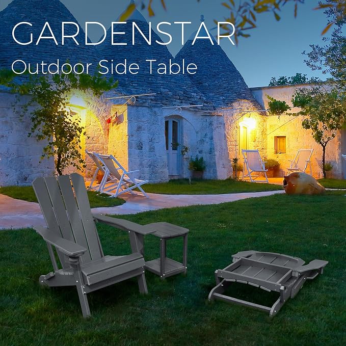 Adirondack Square Outdoor Side Table, 2-Tier Storage Patio Side Table, HDPE End - Image 2